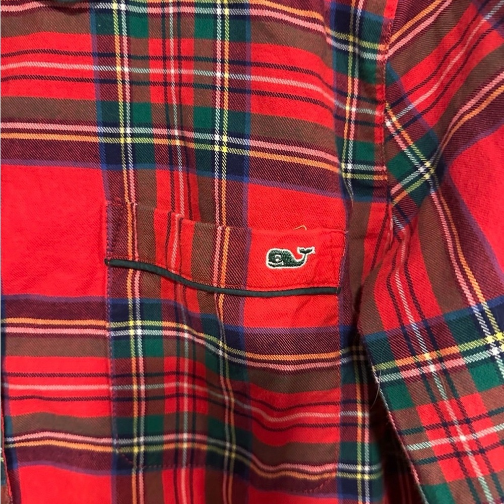 Vineyard Vines Red Plaid Pajama Set Green Trim 100% Cotton XS/S Like New - Picture 2 of 7